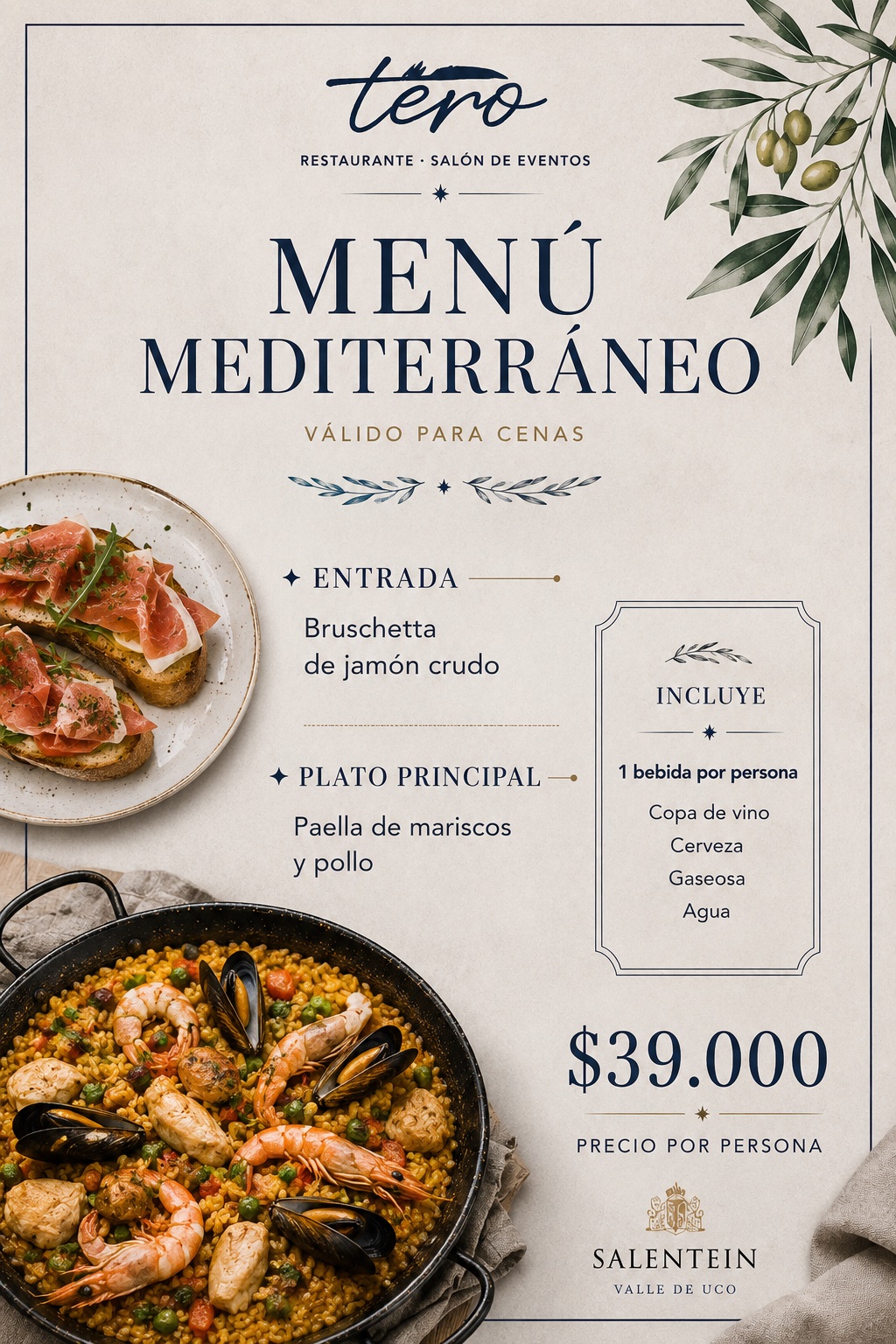Menú Mediterráneo — válido para cenas